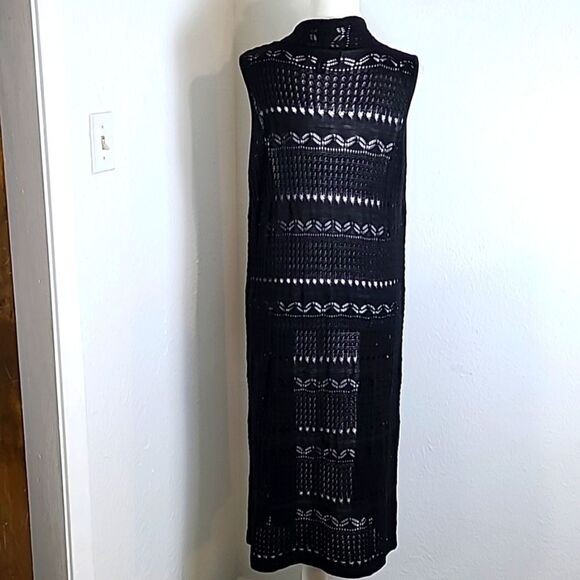 Forever 21 Long Black Cardigan Sweater, Sleeveless, Size Large - Picture 5 of 7